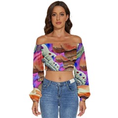 Goblin Mushrooms Long Sleeve Crinkled Weave Crop Top