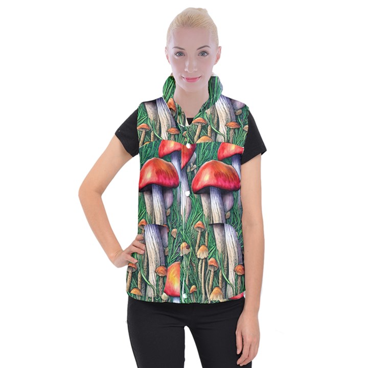 Forest Fairycore Mushroom Foraging Craft Women s Button Up Vest