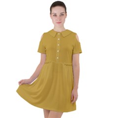 Lemon Curry Yellow	 - 	short Sleeve Shoulder Cut Out Dress by ColorfulDresses