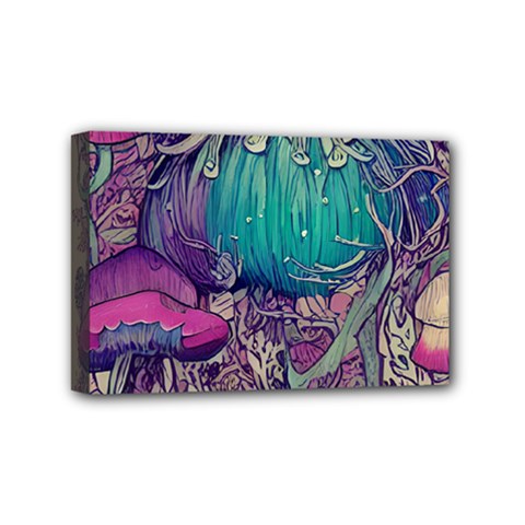 Natural Forest Fairy Mushroom Foraging Mini Canvas 6  X 4  (stretched)