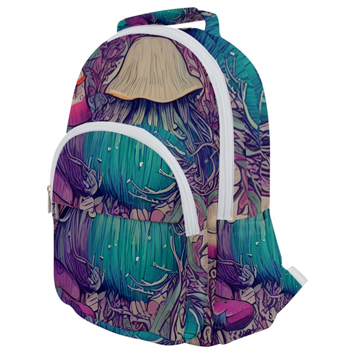 Natural Forest Fairy Mushroom Foraging Rounded Multi Pocket Backpack