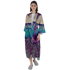 Natural Forest Fairy Mushroom Foraging Maxi Satin Kimono