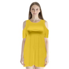 Golden Yellow	 - 	shoulder Cutout Velvet One Piece by ColorfulDresses