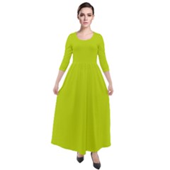 Bitter Lemon Green	 - 	quarter Sleeve Maxi Velour Dress by ColorfulDresses