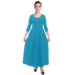 Pacific Blue	 - 	quarter Sleeve Maxi Velour Dress by ColorfulDresses