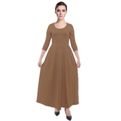 Bone Brown	 - 	quarter Sleeve Maxi Velour Dress