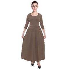 Otter Brown	 - 	quarter Sleeve Maxi Velour Dress by ColorfulDresses