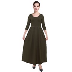 Dark Olive Drab	 - 	quarter Sleeve Maxi Velour Dress by ColorfulDresses