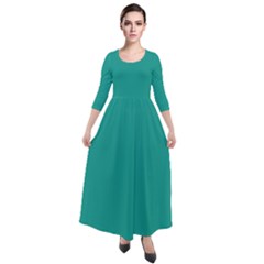 Dark Turquoise	 - 	quarter Sleeve Maxi Velour Dress by ColorfulDresses