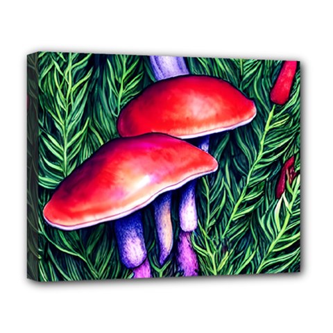 Vintage Flowery Garden Nature Mushroom Deluxe Canvas 20  X 16  (stretched) by GardenOfOphir