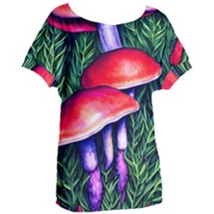 Vintage Flowery Garden Nature Mushroom Women s Oversized Tee