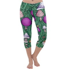 Woodsy Pottery Forest Mushroom Foraging Capri Yoga Leggings by GardenOfOphir