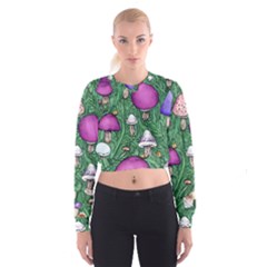 Woodsy Pottery Forest Mushroom Foraging Cropped Sweatshirt by GardenOfOphir