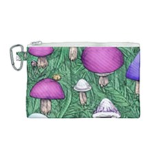 Woodsy Pottery Forest Mushroom Foraging Canvas Cosmetic Bag (medium) by GardenOfOphir