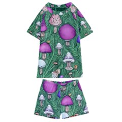 Woodsy Pottery Forest Mushroom Foraging Kids  Swim Tee And Shorts Set by GardenOfOphir