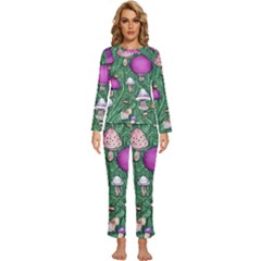 Woodsy Pottery Forest Mushroom Foraging Womens  Long Sleeve Lightweight Pajamas Set by GardenOfOphir