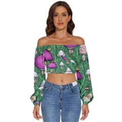 Woodsy Pottery Forest Mushroom Foraging Long Sleeve Crinkled Weave Crop Top