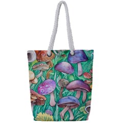 Forestcore Fantasy Farmcore Mushroom Foraging Full Print Rope Handle Tote (small) by GardenOfOphir