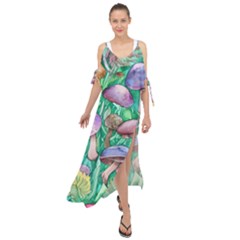 Forestcore Fantasy Farmcore Mushroom Foraging Maxi Chiffon Cover Up Dress by GardenOfOphir