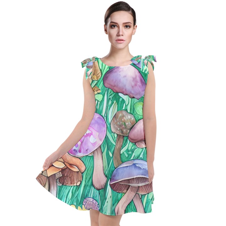 Forestcore Fantasy Farmcore Mushroom Foraging Tie Up Tunic Dress