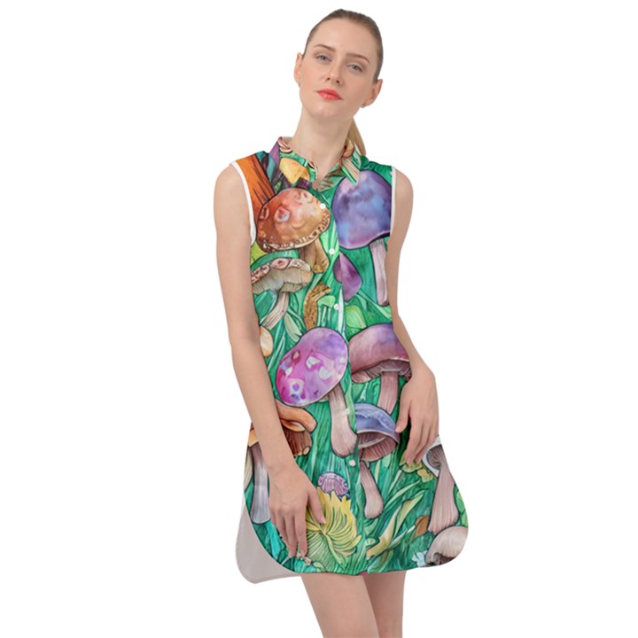 Forestcore Fantasy Farmcore Mushroom Foraging Sleeveless Shirt Dress