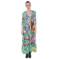 Forestcore Fantasy Farmcore Mushroom Foraging Button Up Maxi Dress by GardenOfOphir