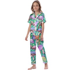 Forestcore Fantasy Farmcore Mushroom Foraging Kids  Satin Short Sleeve Pajamas Set by GardenOfOphir