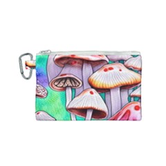 Tiny Mushrooms In A Forest Canvas Cosmetic Bag (small) by GardenOfOphir