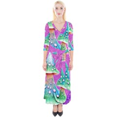 Garden Mushroom Foraging Quarter Sleeve Wrap Maxi Dress by GardenOfOphir