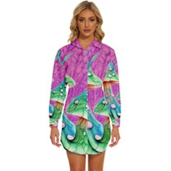 Garden Mushroom Foraging Womens Long Sleeve Shirt Dress