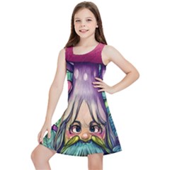 Mushroom Hunting In The Forest Kids  Lightweight Sleeveless Dress by GardenOfOphir