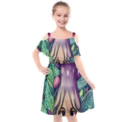 Mushroom Hunting In The Forest Kids  Cut Out Shoulders Chiffon Dress by GardenOfOphir