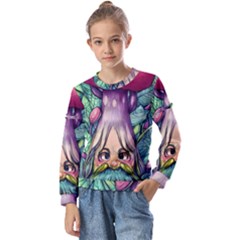 Mushroom Hunting In The Forest Kids  Long Sleeve Tee With Frill 