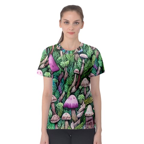 Mushrooms In The Woods Women s Sport Mesh Tee by GardenOfOphir