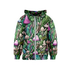 Mushrooms In The Woods Kids  Zipper Hoodie by GardenOfOphir