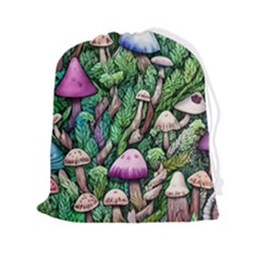 Mushrooms In The Woods Drawstring Pouch (2xl) by GardenOfOphir