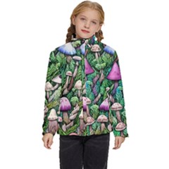 Mushrooms In The Woods Kids  Puffer Bubble Jacket Coat by GardenOfOphir