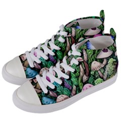 Mushrooms In The Woods Women s Mid-top Canvas Sneakers by GardenOfOphir