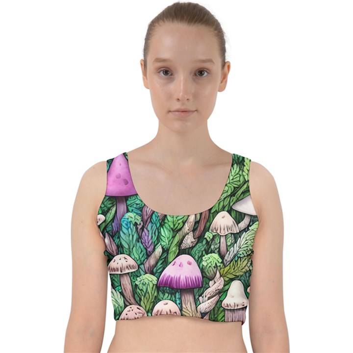 Mushrooms In The Woods Velvet Racer Back Crop Top