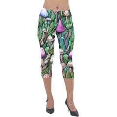 Mushrooms In The Woods Lightweight Velour Capri Leggings  by GardenOfOphir