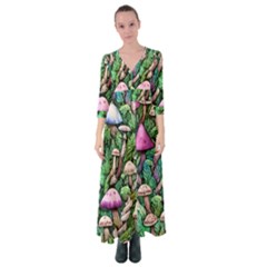 Mushrooms In The Woods Button Up Maxi Dress by GardenOfOphir