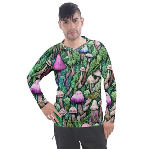 Mushrooms In The Woods Men s Pique Long Sleeve Tee by GardenOfOphir