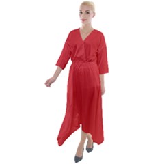 Flame Scarlet Red	 - 	quarter Sleeve Wrap Front Maxi Dress