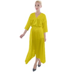 Corn Yellow	 - 	quarter Sleeve Wrap Front Maxi Dress by ColorfulDresses