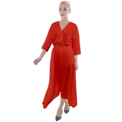 Candy Red	 - 	quarter Sleeve Wrap Front Maxi Dress