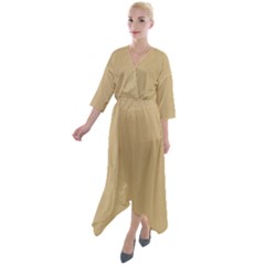 Ecru Yellow	 - 	quarter Sleeve Wrap Front Maxi Dress