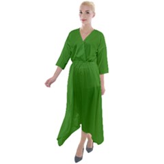 Medium Spring Green	 - 	quarter Sleeve Wrap Front Maxi Dress by ColorfulDresses