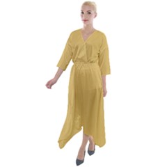 Misted Yellow	 - 	quarter Sleeve Wrap Front Maxi Dress