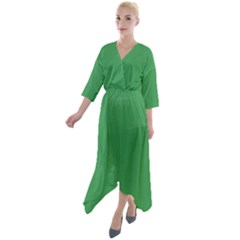 Clover Green	 - 	quarter Sleeve Wrap Front Maxi Dress by ColorfulDresses