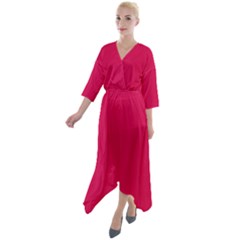 Spanish Carmine	 - 	quarter Sleeve Wrap Front Maxi Dress by ColorfulDresses